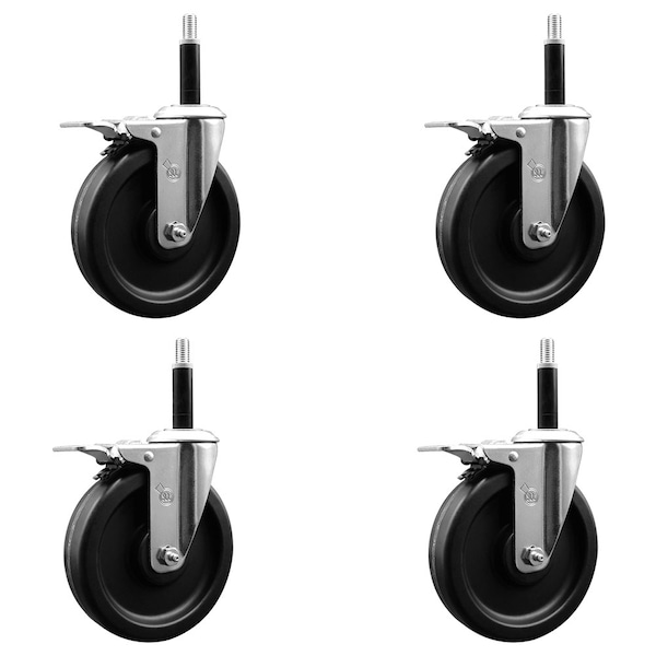 5'' Phenolic Swivel 3/4'' Expanding Stem Caster Set Total Lock Brake, 4PK